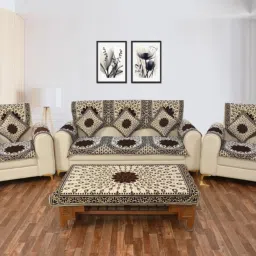 Cotton Floral 3+1+1 Seater Sofa Cover-image-6