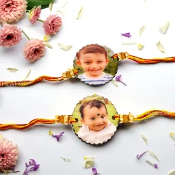 Religious Photo Rakhi Round Shape for Brothers Pack of 2 Assorted Rakhi Set-12