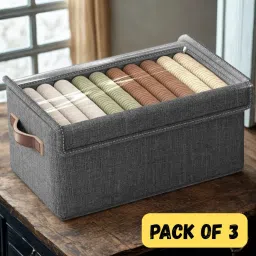 AshmakamMart 3 Pcs Storage Box with Lid, Clear View Organizer for Easy Access Polyester Laundry Bag-image-15