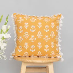 the yellow dwelling Yellow Cotton Floral 24x24 inches Cushion Cover-picture-20