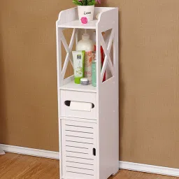 Bathroom Cabinet with Door Bath Rack Chest Toilet Paper Holder Organizer Microfibre Toilet Paper Holder-image-16