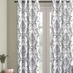 romee Silver Polyester Velvet Ethnic Motif 7FT Light Filtering Eyelet Door Curtains (Pack of 1)-picture-12