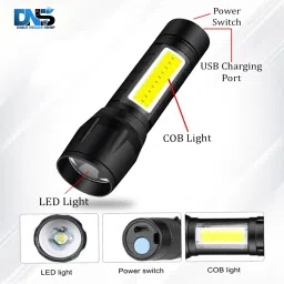 daily needs shop Rechargeable LED Mini Troch Zoomable 3 Modes COB 9 W 4 hrs Torch Emergency Light 6 hrs Torch Emergency Light image 2