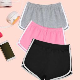 Pack of 3 Color Block Women Grey, Black, Pink Dolphin Shorts-image-71