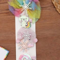 Yellow Bee Girls Multicoloured Set of 5 Embellished Alligator Hair Clip-6