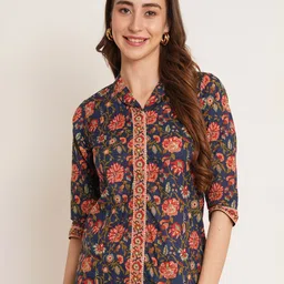 COTLAND FASHION Floral Print Shirt Collar Cotton Shirt Style Top-picture-49