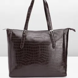 Lino Perros Croc Textured Structured Shoulder Bag with Laptop Compartment-46
