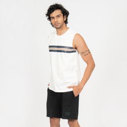 Men's Straight-Cut Crew Neck Cotton Fitness Tank Top 500 Cosmeto - White-image-27