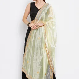 Clora Creation Cream-Coloured Embroidered Dupatta with Beads and Stones image 5