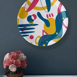 nestroots White & Mustard Yellow Abstract Printed Ceramic Hanging Wall Plate Decor-0