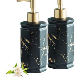 Ekhasa Black & Gold Toned 2 Pieces Abstract Printed Ceramic Soap Dispensers 300 ml Each-7