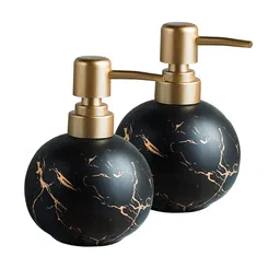 Ekhasa Black & Gold 2 Pieces Abstract Printed Ceramic Soap Dispenser Bathroom Accessories-4