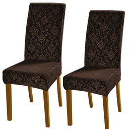 HOKIPO 2-Piece Brown Self Design 200GSM Stretchable Chair Covers-image-75