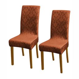 HOKIPO 2-Piece Brown Self Design 200GSM Stretchable Chair Covers-image-30