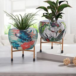Homspurts White & Blue 2 Pcs Metal Planter with Stand-3