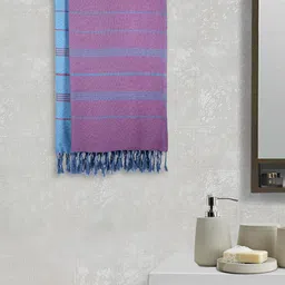 Arrabi Set Of 2 Pink & Blue Striped 210 GSM Cotton Bath Towels-46