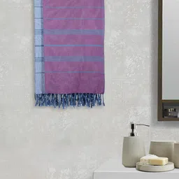 Arrabi Set Of 2 Blue & Purple 210 GSM Printed Cotton Bath Towel-7