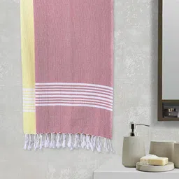 Arrabi Set of 2 Pink & Yellow Striped 210 GSM Cotton Bath Towel-13