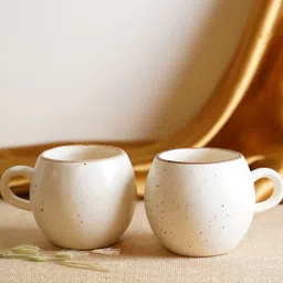 Folkstorys Set Of 2 Cream-Coloured & Brown Handcrafted Textured Ceramic Matte Mugs-image-35