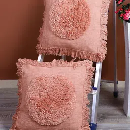 eyda Set of 2 Peach-Coloured Floral Square Cushion Covers-15