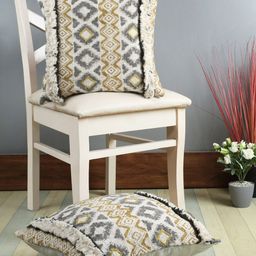 eyda Beige & White Set of 2 Embroidered Square Cushion Covers-55