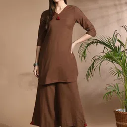 aayusika V- Neck Cotton Top With Palazzos-picture-50