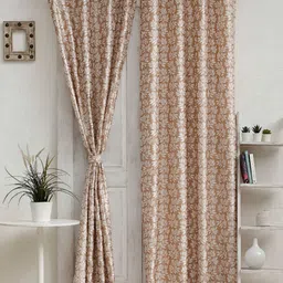 Ariana Brown & White 2 Pieces Floral Room Darkening Door Curtains-image-41