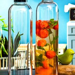 White Gold Transparent 2 Pieces Borosilicate Glass Water Bottle 1L Each-8