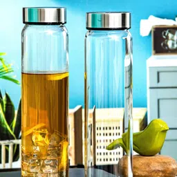 White Gold 2 Pieces Transparent Borosilicate Glass Water Bottle 500 ml Each-24