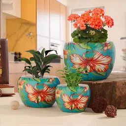 Homspurts Blue 3 Pieces Floral Metal Planters-26
