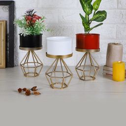 Amaya Decors Set Of 3 Diamond Metal Planters With Stand-9