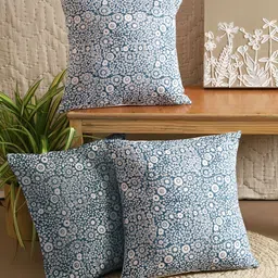 TARAN LIVING Blue & White 3 Pcs Floral Square Cushion Covers-image-73