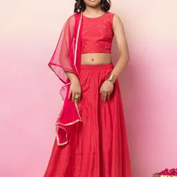 Miss Indya Girls Printed Sequined Ready to Wear Lehenga & Blouse With Dupatta-image-44