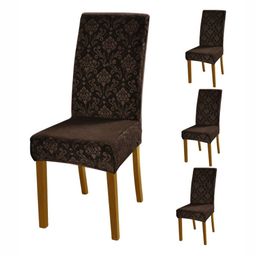 HOKIPO Brown 4 Pieces Self Design 200GSM Stretchable Chair Covers-image-17