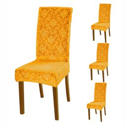 HOKIPO 4-Piece Yellow Self Design Stretchable Chair Covers-11