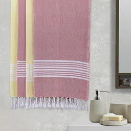 Arrabi Pack of 4 Yellow & White Striped 210 GSM Cotton Bath Towel-image-8