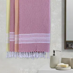 Arrabi Set of 4 Pink Striped 210 GSM Cotton Bath Towel-image-80