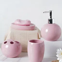 Nestasia Set Of 4 Pink Solid Ceramic Bathroom Accessories-3
