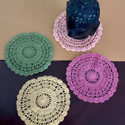 MAATIR DESIGNS Pink & Green 4 Pieces Crocheted Cotton Yarn Coasters image 2