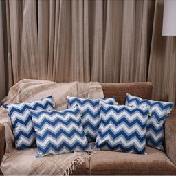 HOMEMONDE White & Blue Set of 5 Printed Square Cushion Covers-20