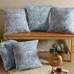 TARAN LIVING Blue & White 5 Pcs Floral Square Cushion Covers-image-77