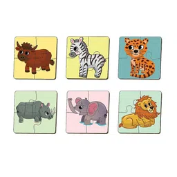 Mini Leaves Kids Set Of 6 4 Pieces Wild Animals Wooden Puzzles-27