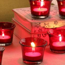 Homesake Set of 6 Red Collar Glass Tea Light Candle Holder-16