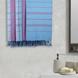Arrabi Set Of 6 Blue & Purple 210 GSM Striped Cotton Bath Towel-16