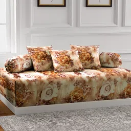 Arrabi Brown Set of 6 Floral Handwoven Chenille Diwan Set-13