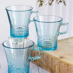 Pasabahce Blue 6 Pieces Textured Glass Glossy Mugs-250ml-5