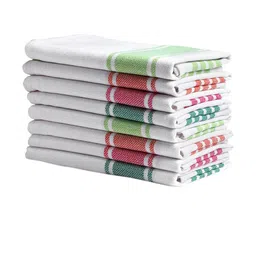 Arrabi White & Multicoloured Set Of 8 Multi Stripes Cotton Hand Towel image 2