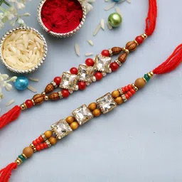 Aapno Rajasthan Set of 2 Diamond Beaded Rudaraksh Thread Rakhi-94