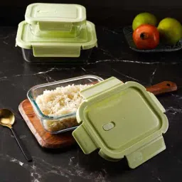 ceradeco Rectangular Glass Lunch Box With 3 Different Size-picture-4