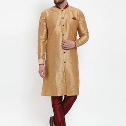 Benstoke Men Copper-Toned & Maroon Solid Sherwani Set-image-92